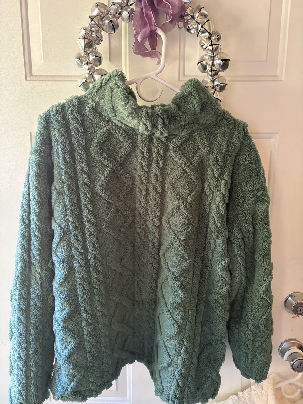 Eddie Bauer Olive Green Plush Cable Funnel Neck Sweater